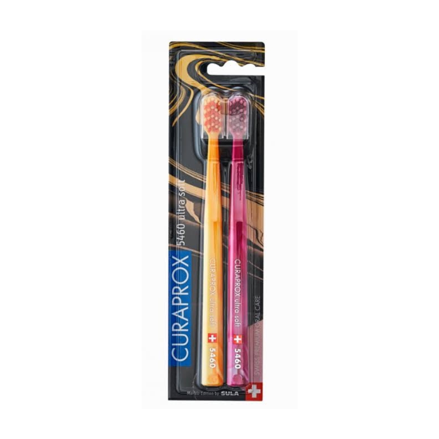 Curaprox CS 5460 Duo Marble Edition Ultra Soft Πολύ Μαλακή Οδοντόβουρτσα Κίτρινη / Ροζ 2τμχ