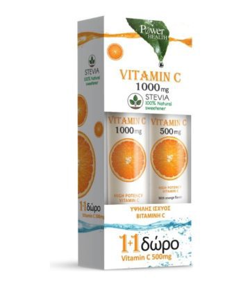 Power Health 1+1 Vitamin C με Στέβια 1000mg, 2x20 αναβράζοντα δισκία