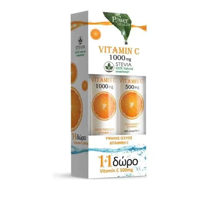 Power Health 1+1 Vitamin C με Στέβια 1000mg, 2x20 αναβράζοντα δισκία