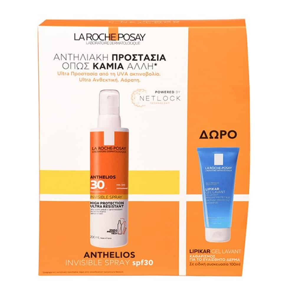 La Roche Posay Promo Anthelios Invisible Spray Ultra Protection Spf30 200ml & Lipikar Gel Lavant 100ml