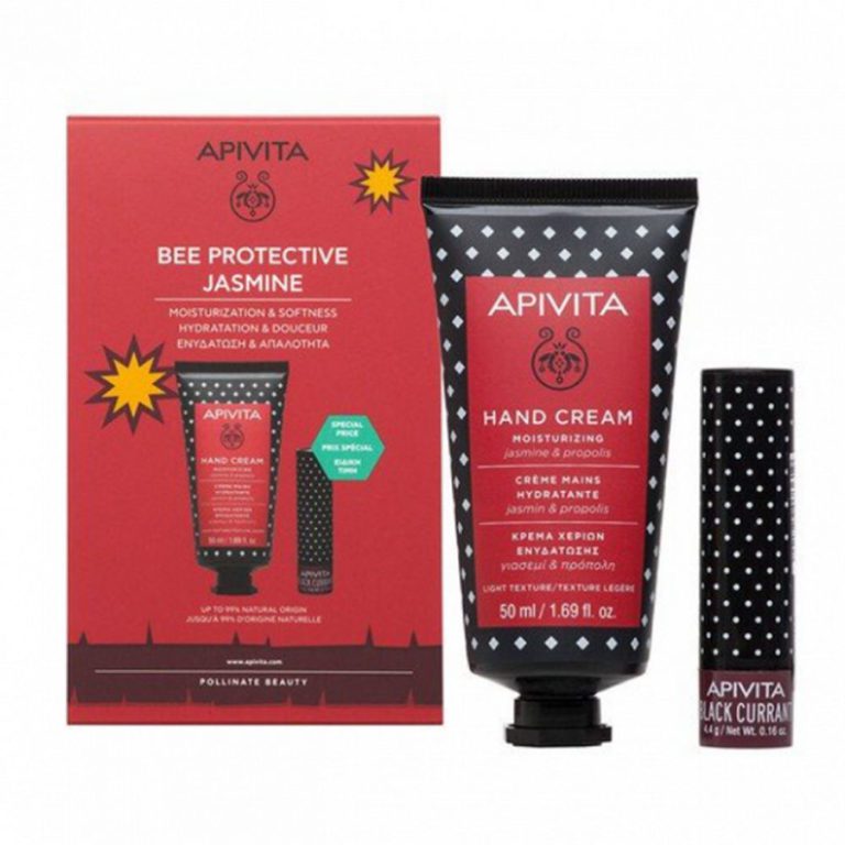 Apivita Bee Protective Jasmine Moisturizing Hand Cream 50ml & Lip Care Black Currant 4.4gr