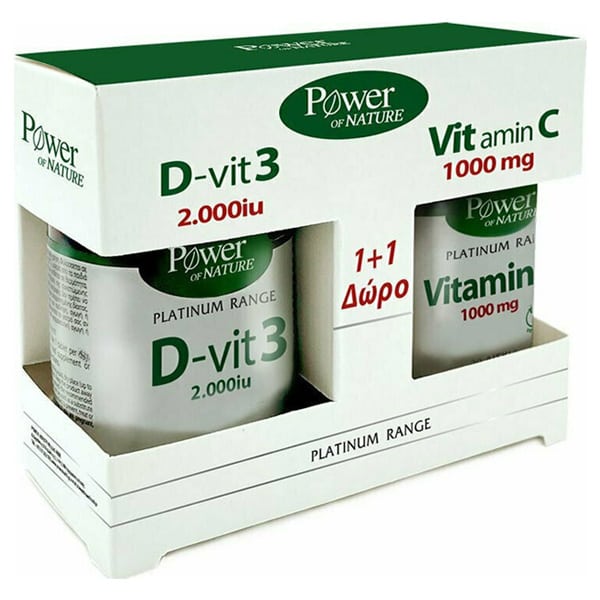 Power of Nature Platinum Range Promo Vitamin D-vit3 2000iu, 60 & Vitamin C 1000mg,