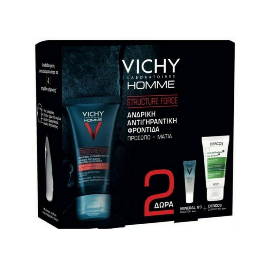 Vichy Promo Pack Homme Structure Force & Δώρο Mineral 89 Booster 10ml & Δώρο Dercos Shampoo 50ml