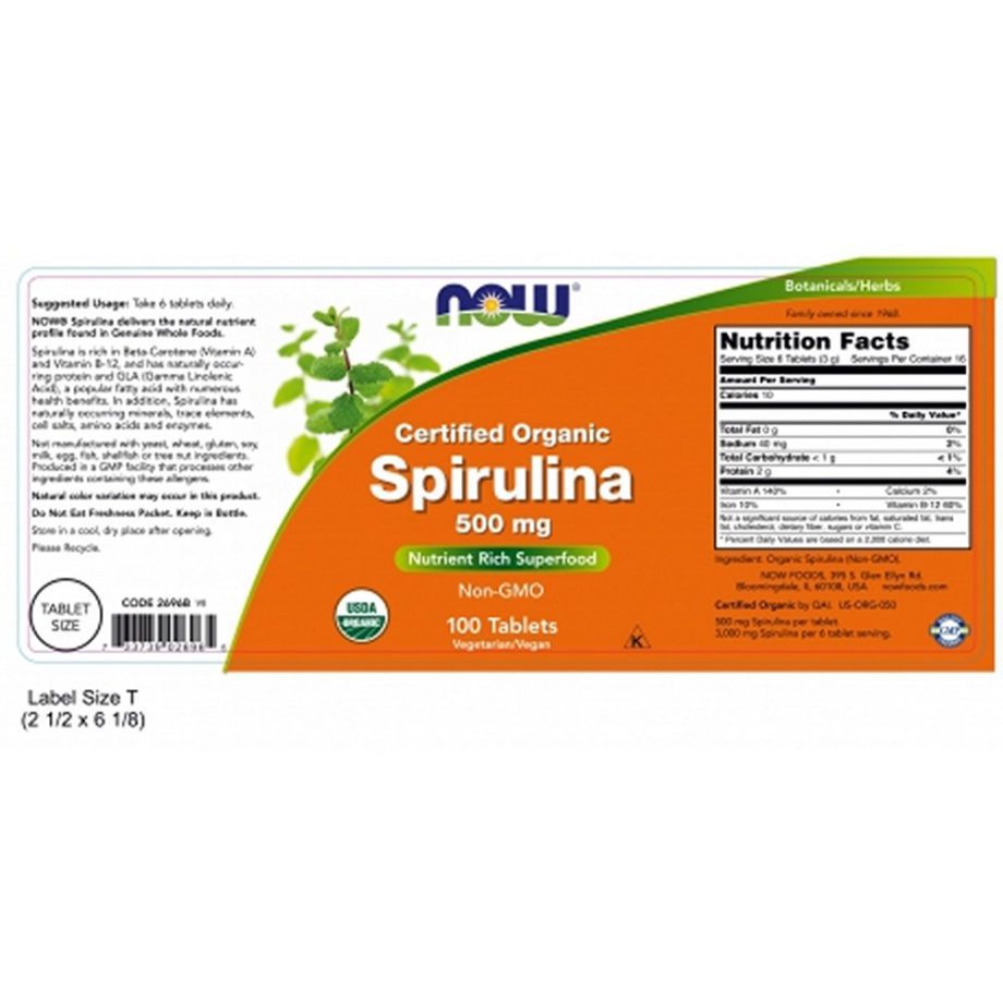 Now Foods Spirulina 500mg 100 Tablets Ingredients