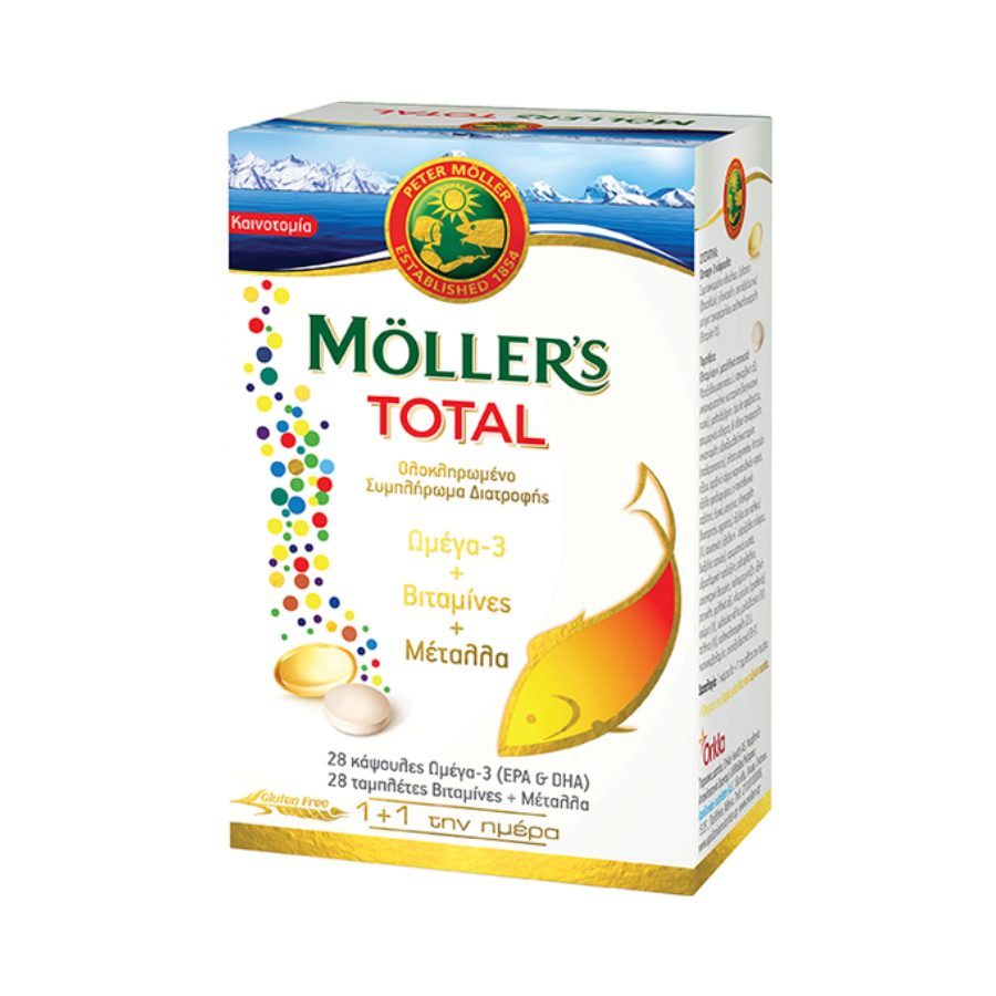 Moller's Total Omega 3 + Vitamins + Minerals 28 caps & 28 tabs