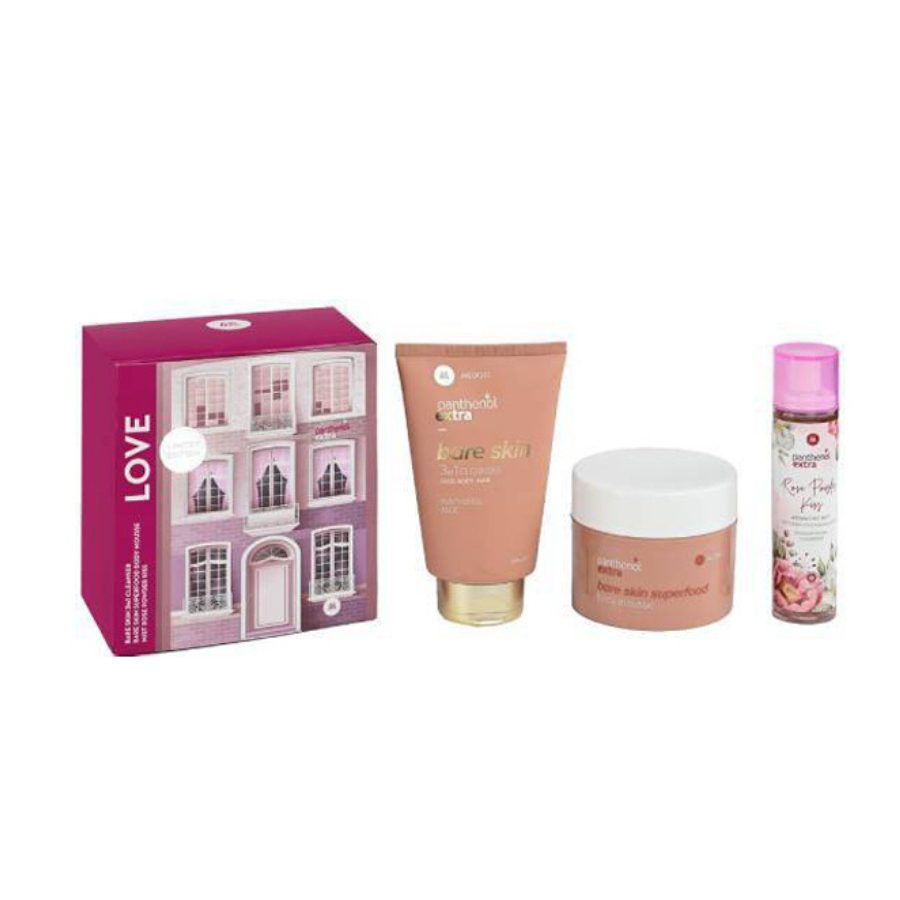 Panthenol Extra Love Bare Skin 3 in 1 Cleanser 200 ml + Superfood Body Mousse 230 ml + Rose Powder Kiss Mist 100 ml