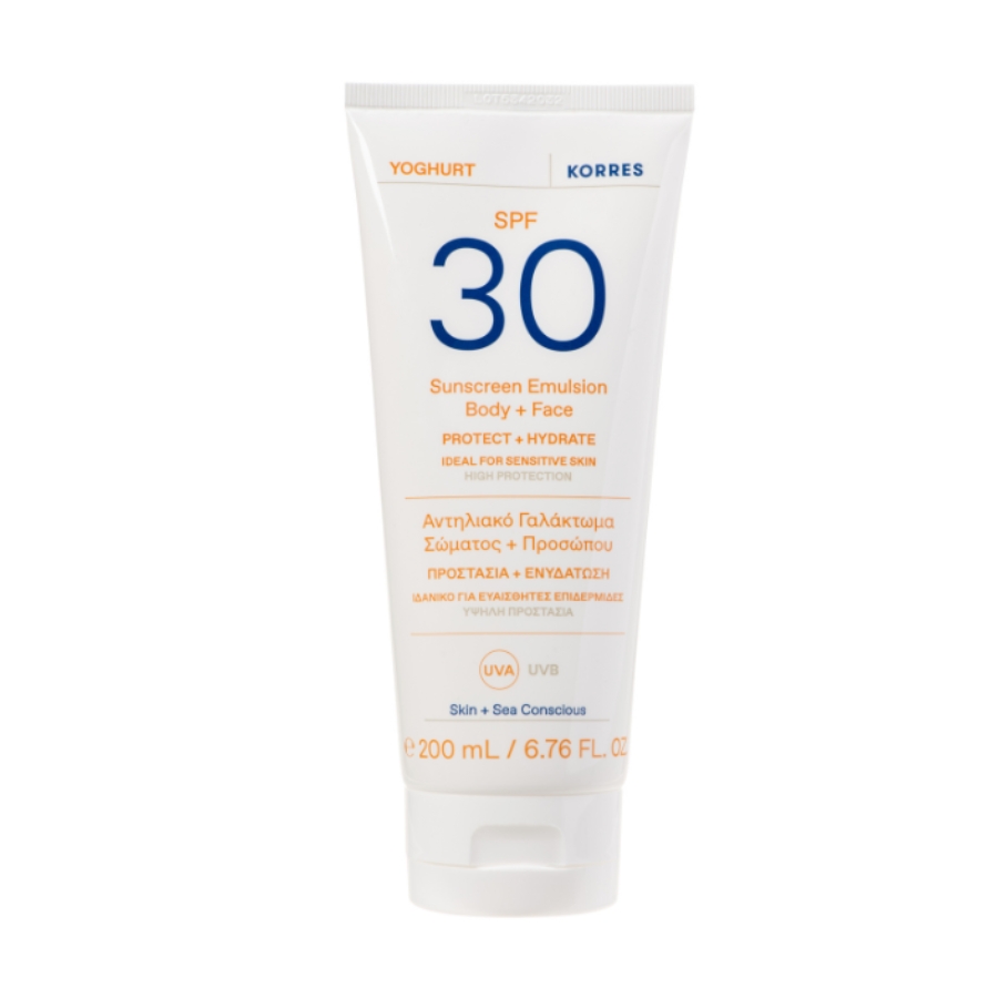 Korres Yoghurt Sunscreen Emulsion Body & Face Αντηλιακό SPF30, 200ml