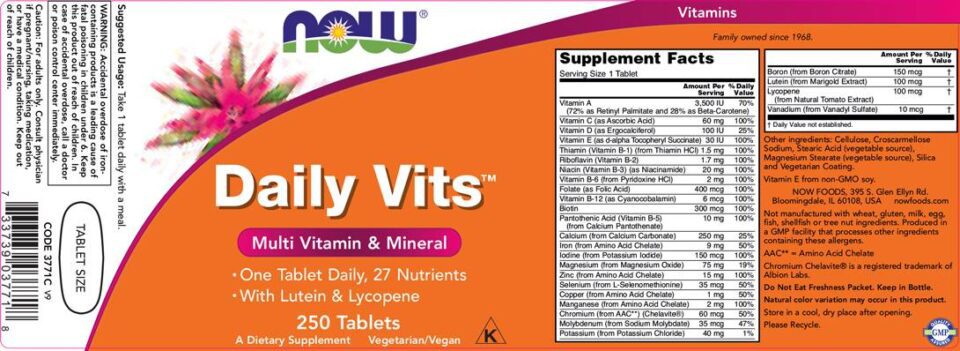 Now Daily Vits™ με Lutein & Lycopene 100 Tablets