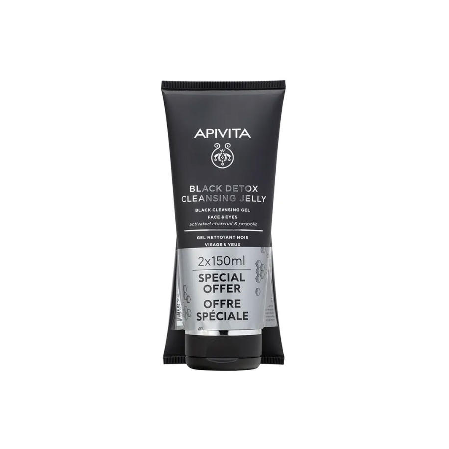 Apivita Black Detox Gel Καθαρισμού Προσώπου & Ματιών 2x150ml.