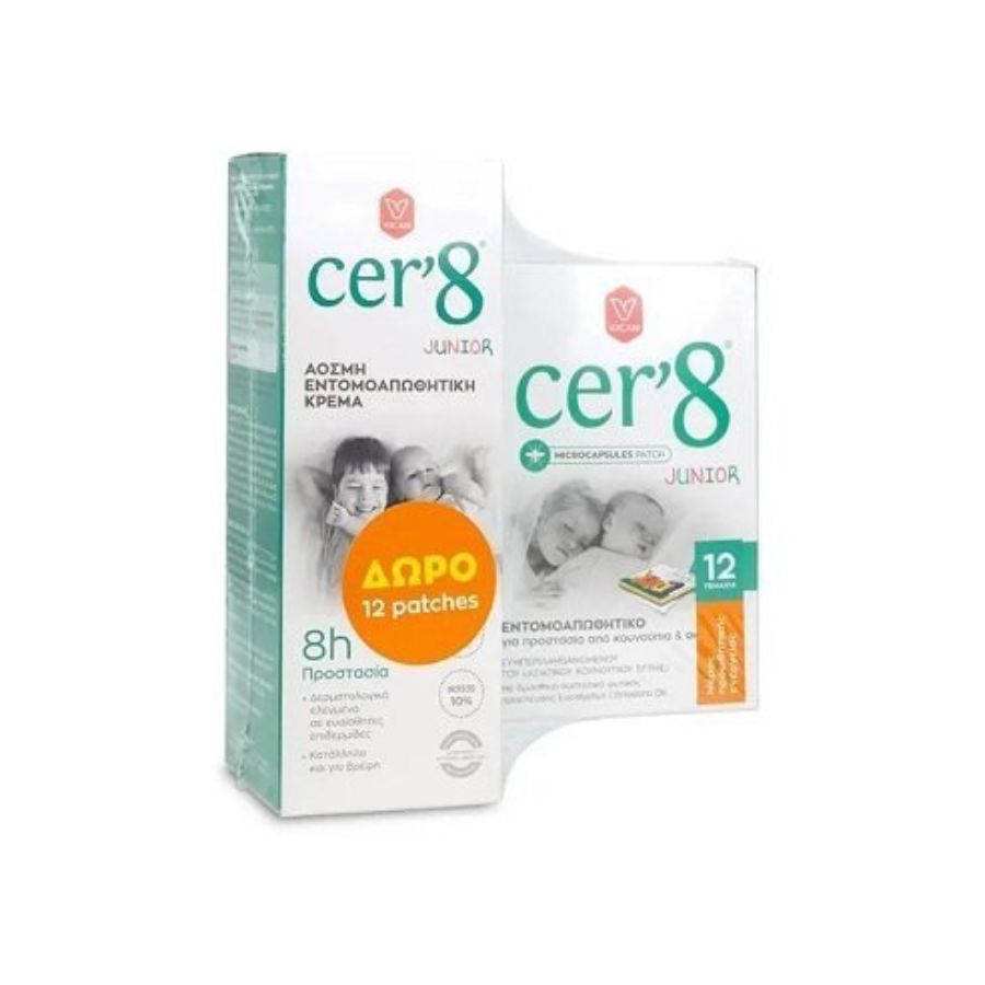 Vican Cer'8 Junior Promo Άοσμη Αντικουνουπική Κρέμα 150ml & Cer'8 Junior Μικροκάψουλες Αντικουνουπικό Επίθεμα 12 τεμάχια