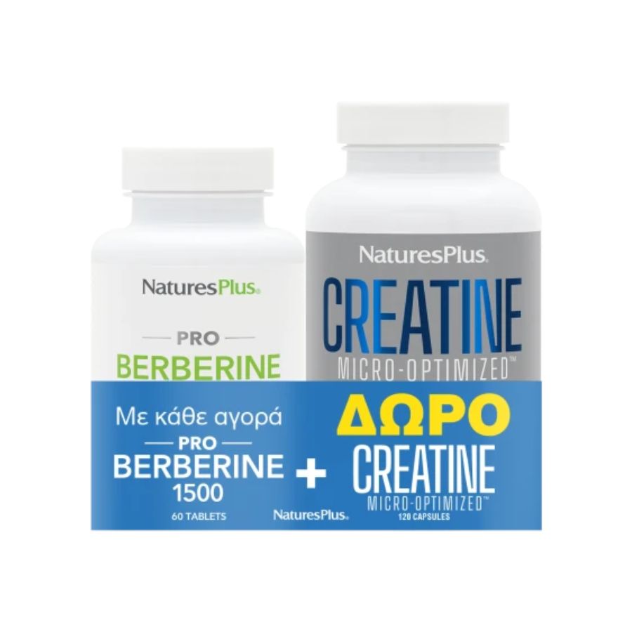 Nature's Plus Promo Berberine 1500mg, 60 tablets & Creatine Micro-Optimized, 120 Capsules
